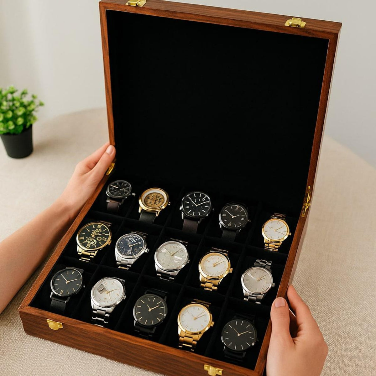 Watch Box for Men Personalized 15 Slot Wooden Watch Organizer Engraved Gift for Husband Dad Son Christmas Anniversary Graduation Present