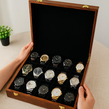 Watch Box for Men Personalized 15 Slot Wooden Watch Organizer Engraved Gift for Husband Dad Son Christmas Anniversary Graduation Present