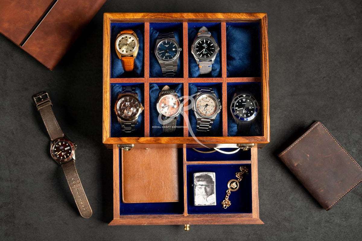 Custom Father's Day Gift, Free Personalized Rosewood watch box with drawer, Watch case for men, Superior Wooden Watch Box, Best Gift for him