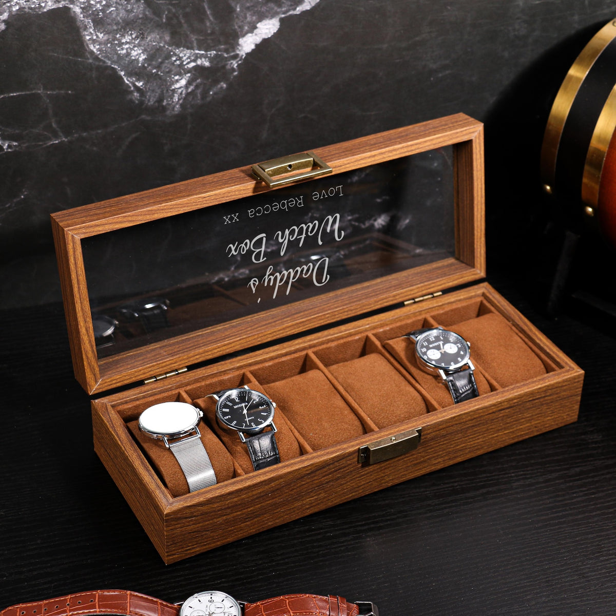 Custom Engraved wooden Watch Box, Personalized Watch Case, watch storage jewelry box, Gift for man father, Anniversary Birthday Gift for Men