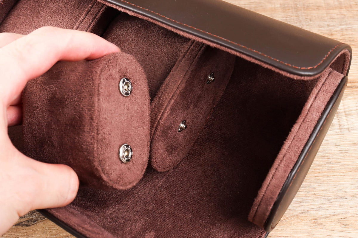 Custom Dark Brown Genuine Leather Watch Case / Travel Watch Box for Men / Personalised Watch Roll Storage Holder | Father's Day Gift