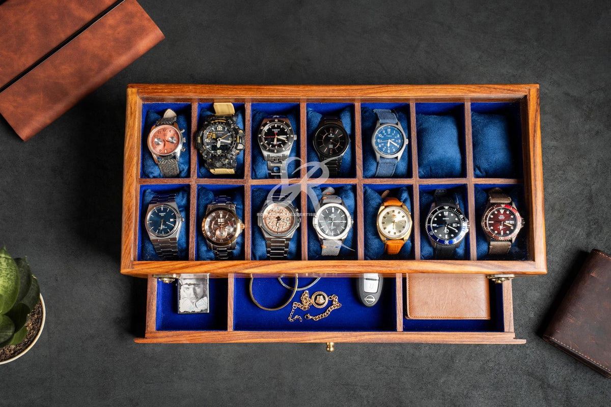 Free Personalized Rosewood Watch Case for Men, Handmade Vintage Men's Wooden Watch Box with Drawer – Custom Watch Holder & Gift for Him
