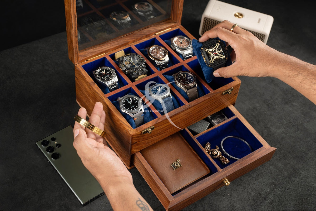 Free Personalized Rosewood Watch Case for Men, Handmade Vintage Men's Wooden Watch Box with Drawer – Custom Watch Holder & Gift for Him