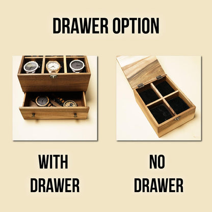 Wooden watch box display, Custom watch storage box, Wooden watch case w drawer, Watch holder box, Watch case organizer, Engraved watch case