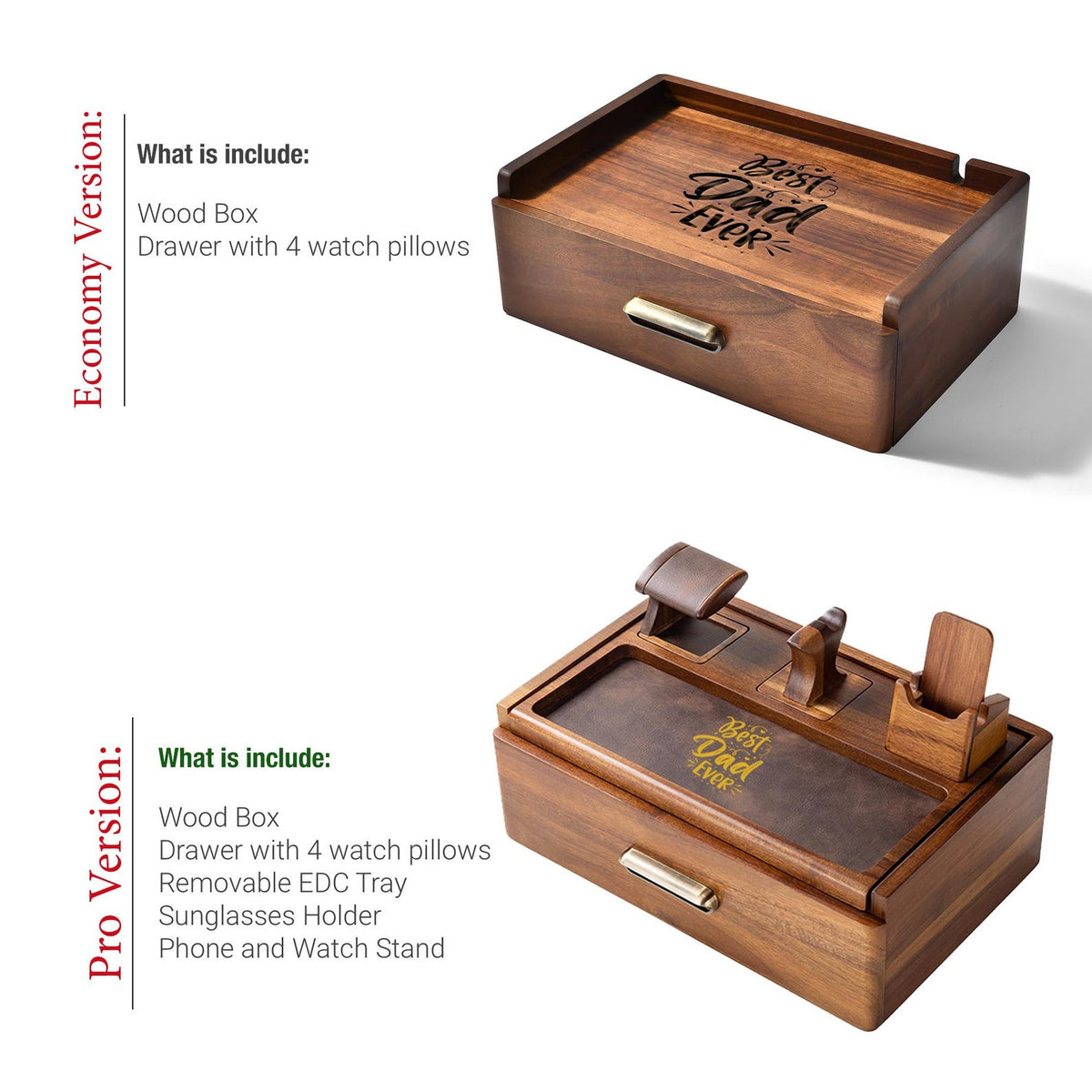 Mens Valet Box Personalized Anniversary Gifts for Him Engraved Wood Watch Box with Drawer Nightstand Organizer for Men Fathers Day Gift