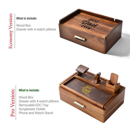 Mens Valet Box Personalized Anniversary Gifts for Him Engraved Wood Watch Box with Drawer Nightstand Organizer for Men Fathers Day Gift