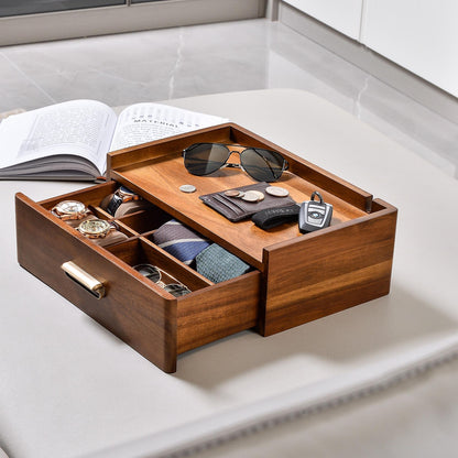 Men's Accessory Box Unique Gift for Gentleman Engraved Wood Watch Box for Men Personalized Nightstand Organizer Jewelry Box for Him