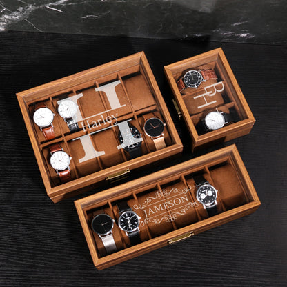 Custom Engraved wooden Watch Box, Personalized Watch Case, watch storage jewelry box, Gift for man father, Anniversary Birthday Gift for Men