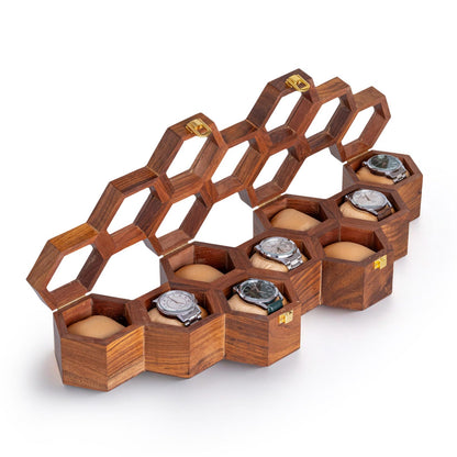 Men’s Watch Box Organizer – Dark Rosewood Display Case with Glass Lid, Stylish Travel Watch Storage, Gift for Him, Father's Day Gift