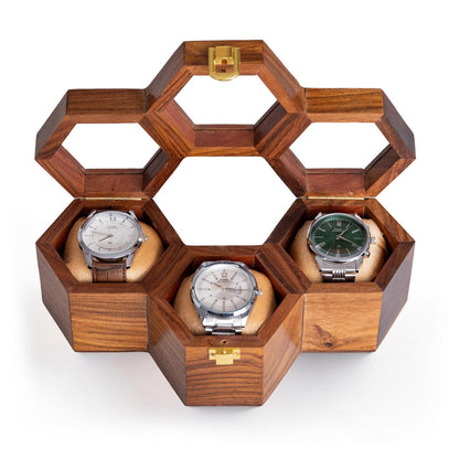 Men’s Watch Box Organizer – Dark Rosewood Display Case with Glass Lid, Stylish Travel Watch Storage, Gift for Him, Father's Day Gift
