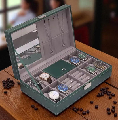 PU Leather Jewelry & Watch Box: Travel Organizer with Mirror