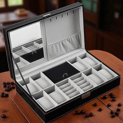 PU Leather Jewelry & Watch Box: Travel Organizer with Mirror