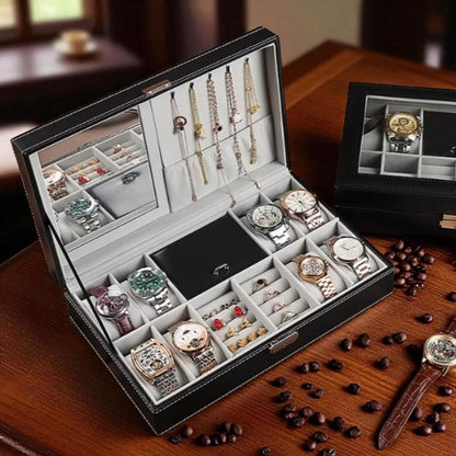 PU Leather Jewelry & Watch Box: Travel Organizer with Mirror