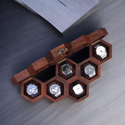 Honeycomb Wooden Watch Box: Indian Rosewood Jewelry Display Case