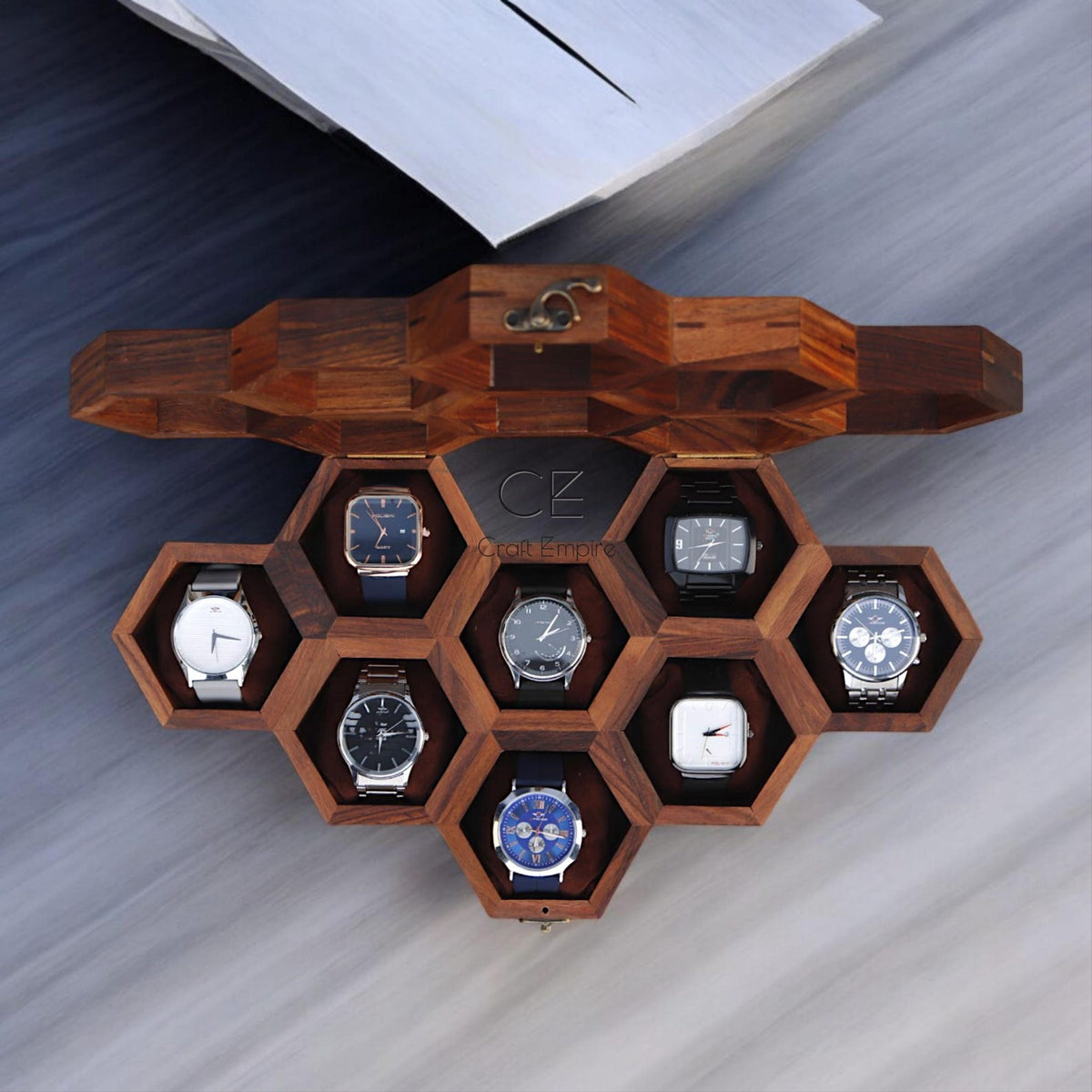 Honeycomb Wooden Watch Box: Indian Rosewood Jewelry Display Case