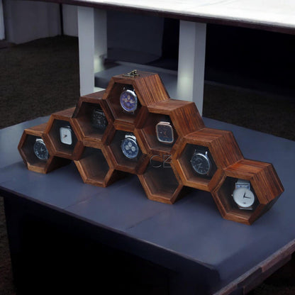 Honeycomb Wooden Watch Box: Indian Rosewood Jewelry Display Case