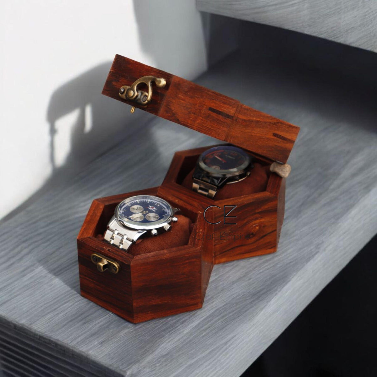 Honeycomb Wooden Watch Box: Indian Rosewood Jewelry Display Case
