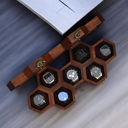 Honeycomb Wooden Watch Box: Indian Rosewood Jewelry Display Case