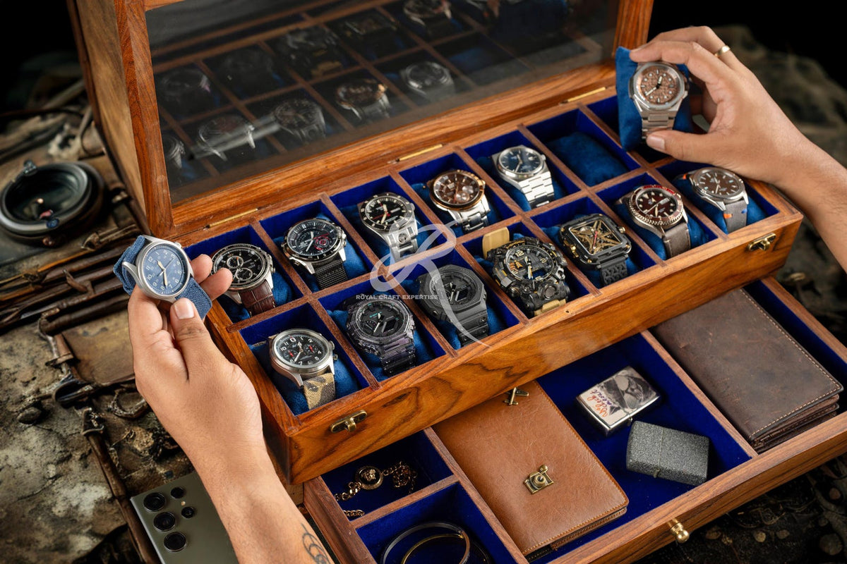 Handmade Vintage Men's Wooden Watch Box with Drawer – Free Personalized Rosewood Watch Case for Men – Custom Watch Holder & Gift for Him
