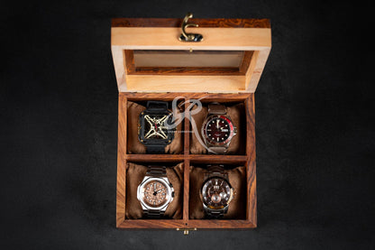 Handcrafted Wooden Watch Display Case for 4 Watches – Premium Luxury Rosewood Watch Organizer – Mens Watch Box – Perfect Birthday Gift