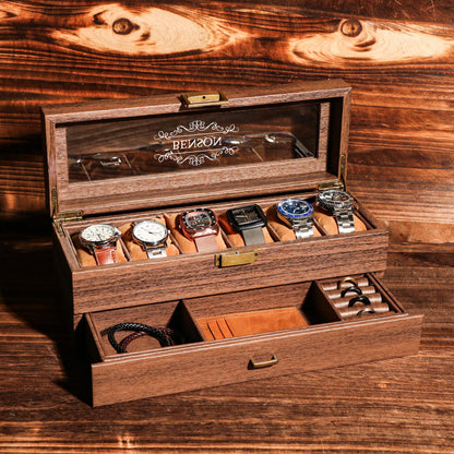 TWO Layers 12 Slot Personalized Men's Watch Box | Personalized Groomsmen Proposal Gifts | Wedding Favors for Men | Grain Leather watch box