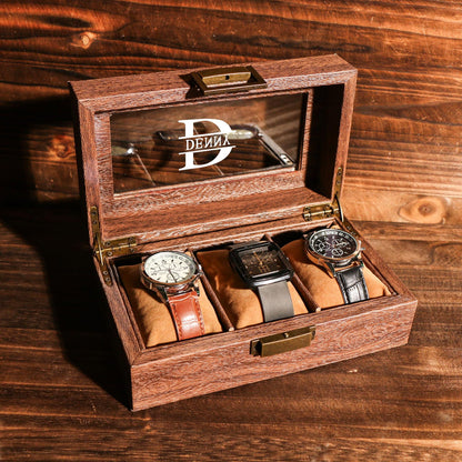 TWO Layers 6 Slot Personalized Men's Watch Box | with Drawer Watch Display Case for 6 Watches |Anniversary for Him