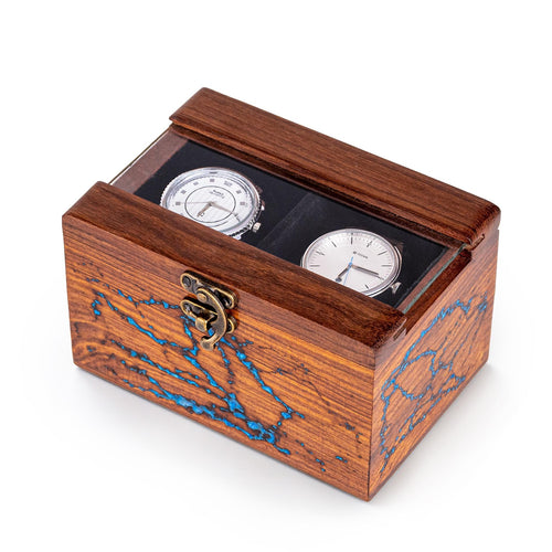 Watch Box for Men's and Women – Dark Rosewood Display Case with Glass Lid, Lichtenburg and Resin Work, Premium Watch Storage Box