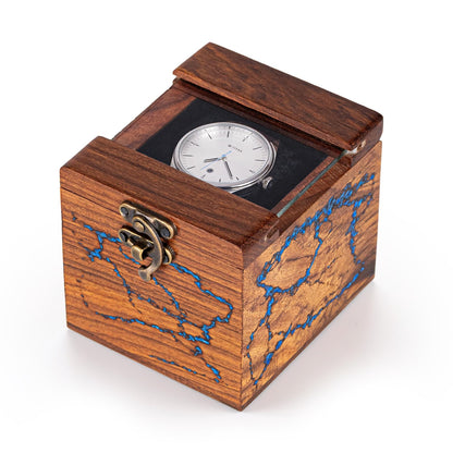 Watch Box for Men's and Women – Dark Rosewood Display Case with Glass Lid, Lichtenburg and Resin Work, Premium Watch Storage Box