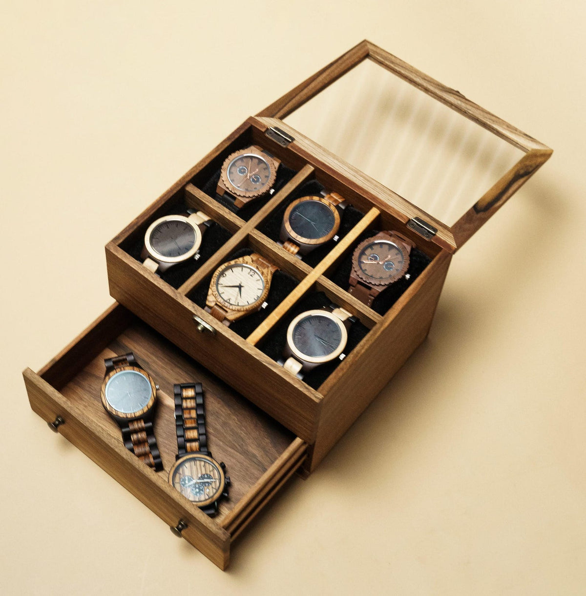 Wooden watch box display, Custom watch storage box, Wooden watch case w drawer, Watch holder box, Watch case organizer, Engraved watch case