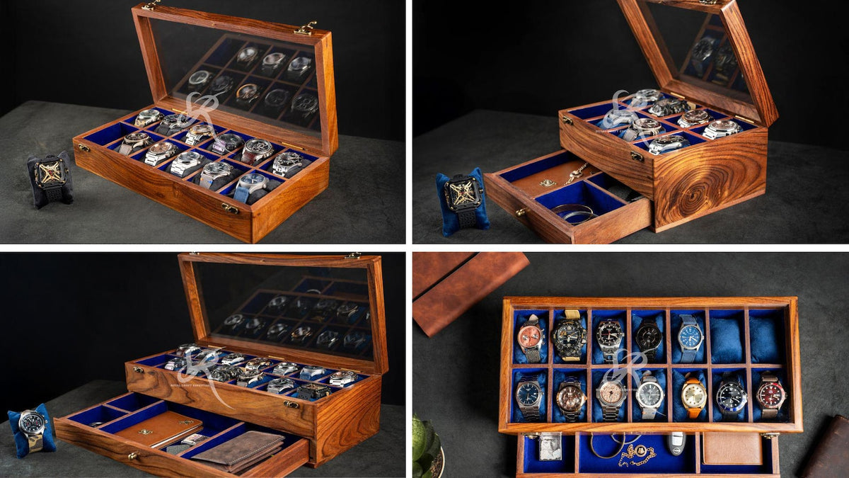 Free Personalized Rosewood Watch Case for Men, Handmade Vintage Men's Wooden Watch Box with Drawer – Custom Watch Holder & Gift for Him