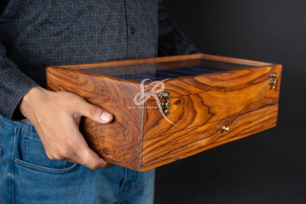 Handmade Vintage Men's Wooden Watch Box with Drawer – Free Personalized Rosewood Watch Case for Men – Custom Watch Holder & Gift for Him