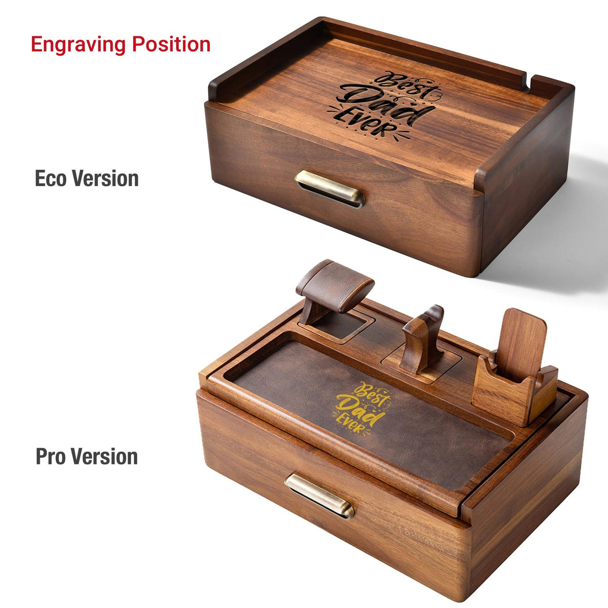 Mens Valet Box Personalized Anniversary Gifts for Him Engraved Wood Watch Box with Drawer Nightstand Organizer for Men Fathers Day Gift