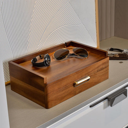 Mens Valet Box Personalized Anniversary Gifts for Him Engraved Wood Watch Box with Drawer Nightstand Organizer for Men Fathers Day Gift