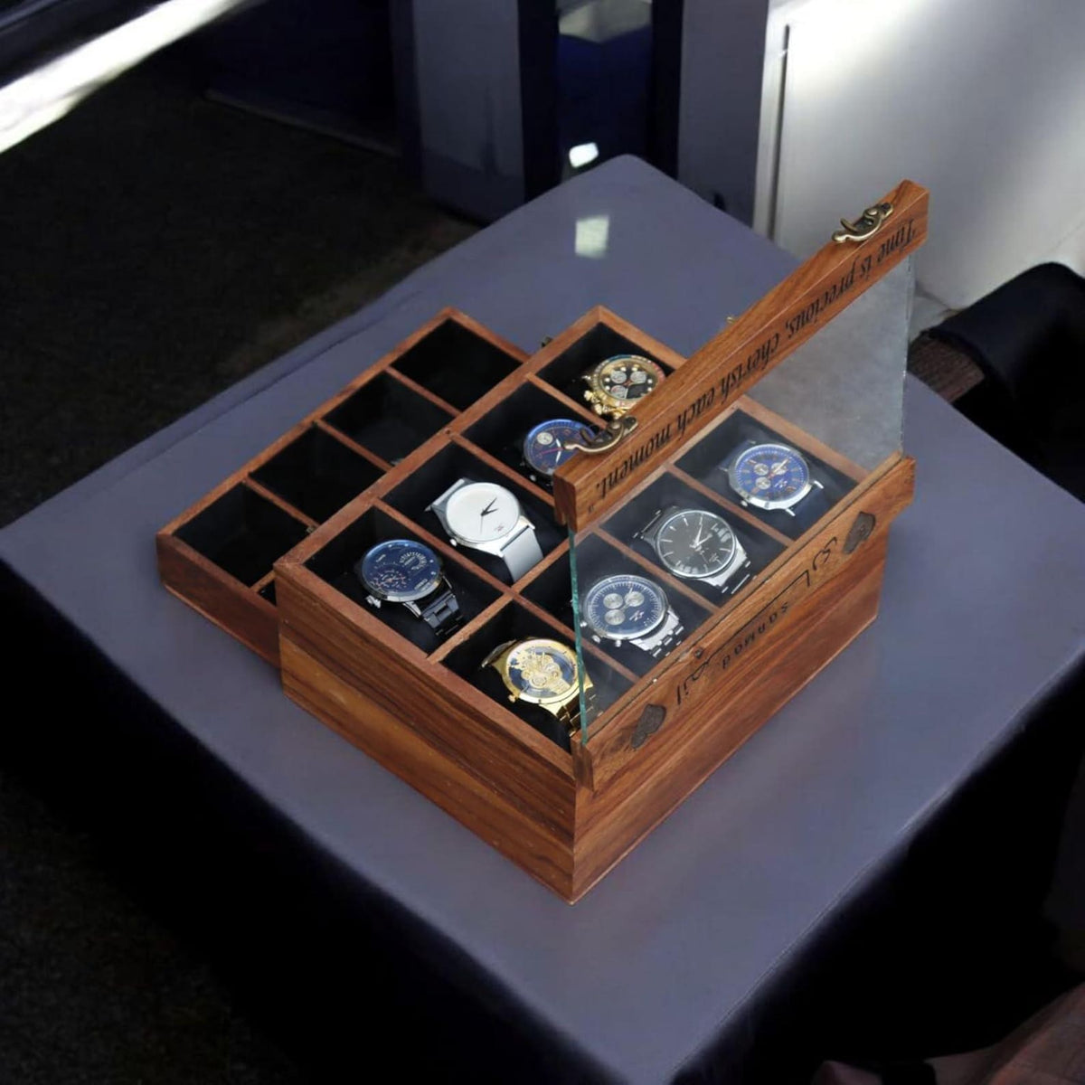 Personalized Rosewood Watch Box with Sunglasses Drawer: Engraved Men's Organizer
