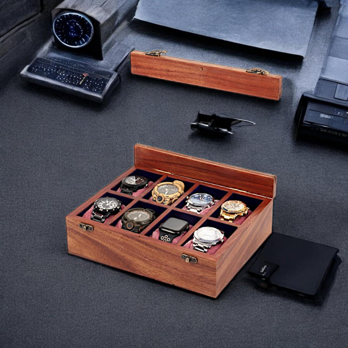 Personalized Rosewood Watch Box with Sunglasses Drawer: Engraved Men's Organizer