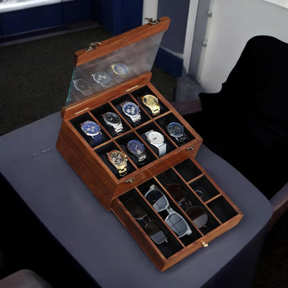 Personalized Rosewood Watch Box with Sunglasses Drawer: Engraved Men's Organizer