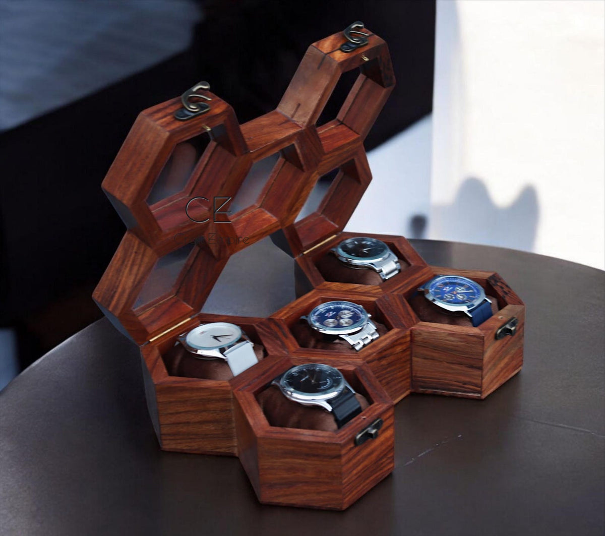 Honeycomb Wooden Watch Box: Indian Rosewood Jewelry Display Case