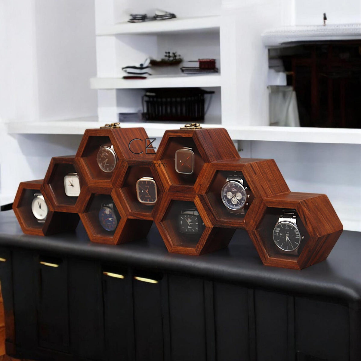 Honeycomb Wooden Watch Box: Indian Rosewood Jewelry Display Case