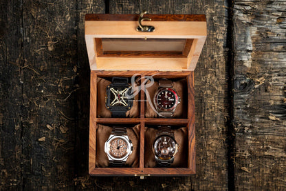 Handcrafted Wooden Watch Display Case for 4 Watches – Premium Luxury Rosewood Watch Organizer – Mens Watch Box – Perfect Birthday Gift