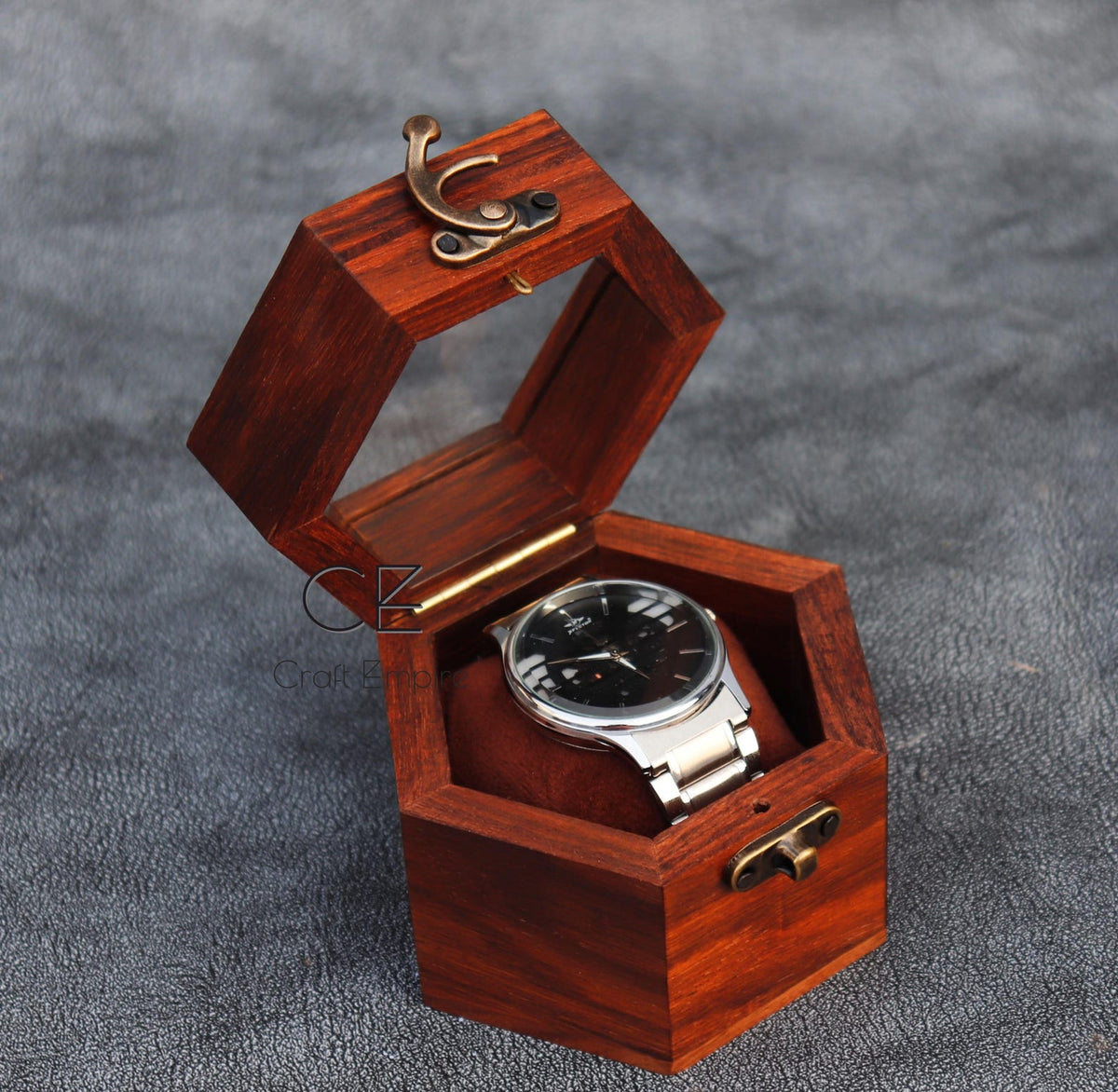 Honeycomb Wooden Watch Box: Indian Rosewood Jewelry Display Case