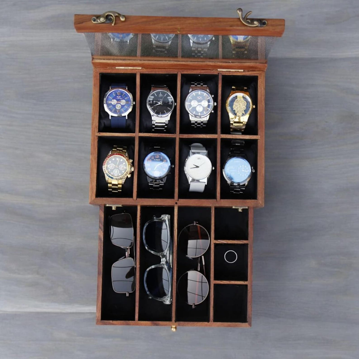 Personalized Rosewood Watch Box with Sunglasses Drawer: Engraved Men's Organizer
