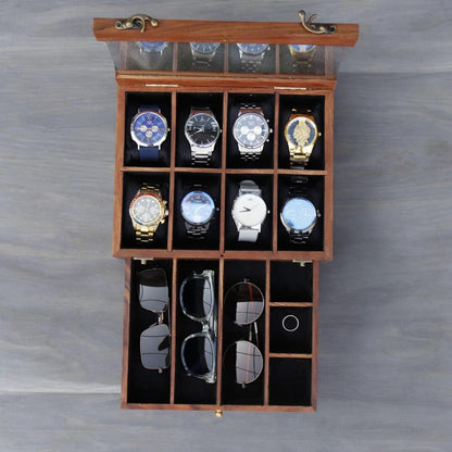 Personalized Rosewood Watch Box with Sunglasses Drawer: Engraved Men's Organizer