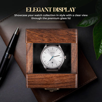 Watch Box for Men's and Women – Dark Rosewood Display Case with Glass Lid, Lichtenburg and Resin Work, Premium Watch Storage Box