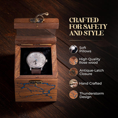Watch Box for Men's and Women – Dark Rosewood Display Case with Glass Lid, Lichtenburg and Resin Work, Premium Watch Storage Box