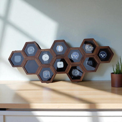 Handmade Vintage Watch Box, Wooden Watch Display Case for Men, Anniversary or Groomsmen Gift, Jewelry Box - Rosewood, Honeycomb Design