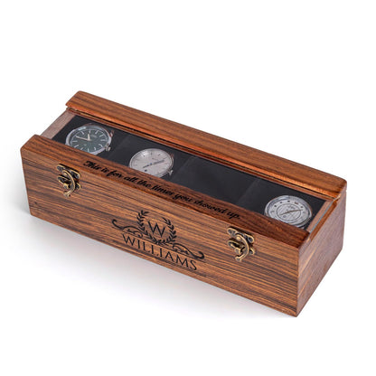 Personalized Rosewood Watch Box – 1 to 6 Slot Wooden Watch Organizer with Glass Lid – Gift for Men, Dad, Husband, Groomsmen - Christmas Gift
