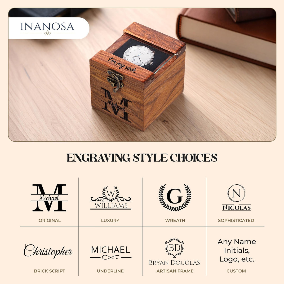 Personalized Rosewood Watch Box – 1 to 6 Slot Wooden Watch Organizer with Glass Lid – Gift for Men, Dad, Husband, Groomsmen - Christmas Gift