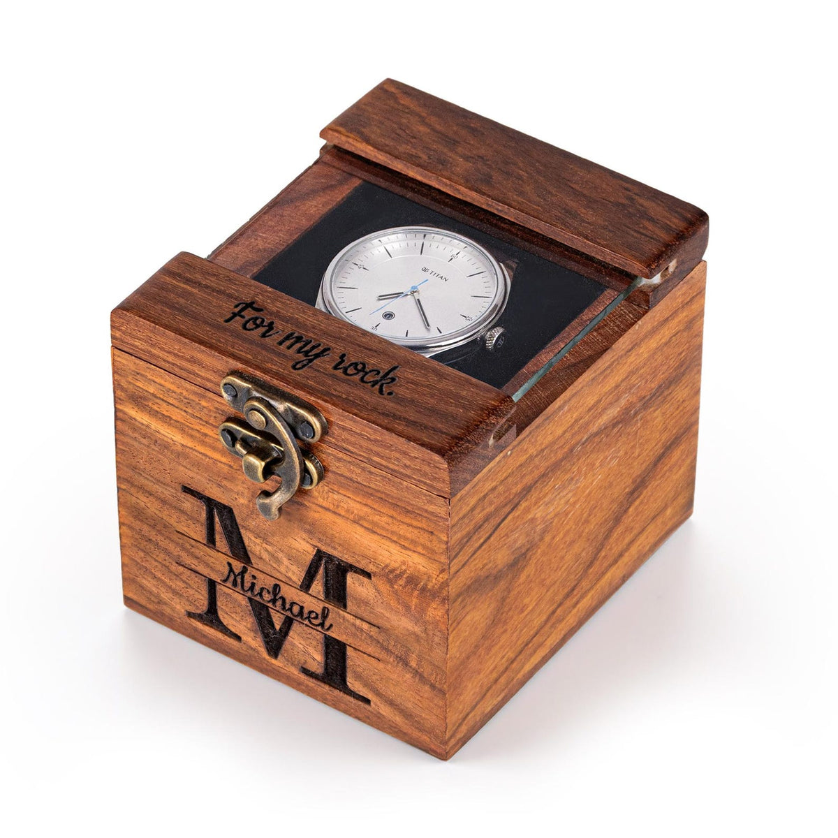Personalized Rosewood Watch Box – 1 to 6 Slot Wooden Watch Organizer with Glass Lid – Gift for Men, Dad, Husband, Groomsmen - Christmas Gift