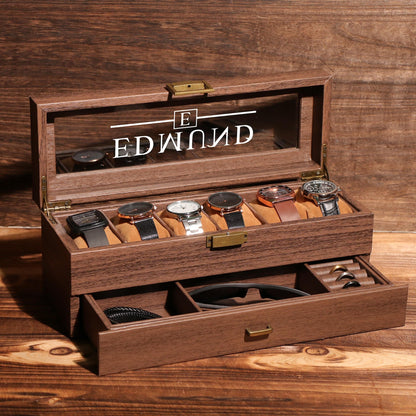TWO Layers 12 Slot Personalized Men's Watch Box | with Drawer Watch Display Case for 12 Watches |Grain Leather watch box|Anniversary for Him