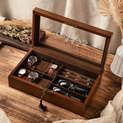 Personalized 3-in-1 Jewelry box, Sunglasses Box, Watch Box, Custom Gift For Husband, Storage box for Cufflinks, Anniversary Gift For Him